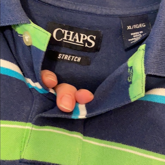 Chaps Men Polo Blue and Green stripes - Picture 2 of 3